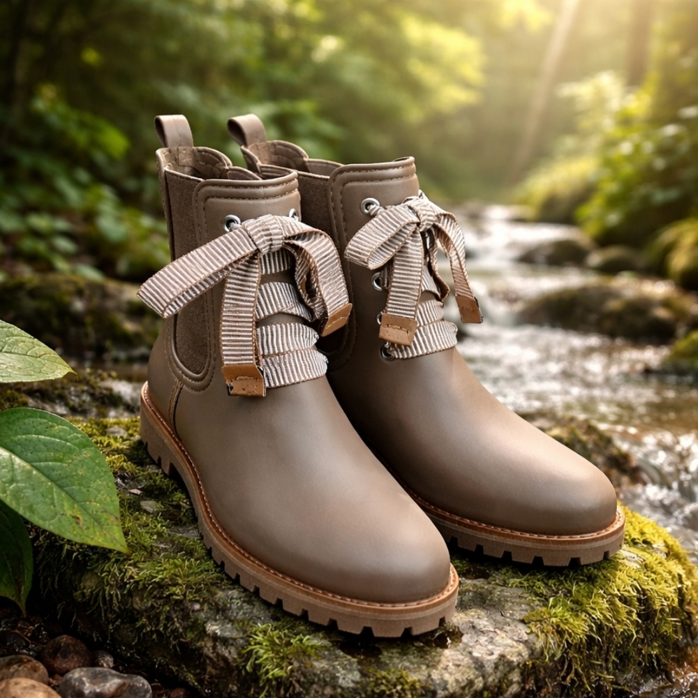 Bernardo Zina Women's Lace-up Rain Booties in Mushroom Size 7